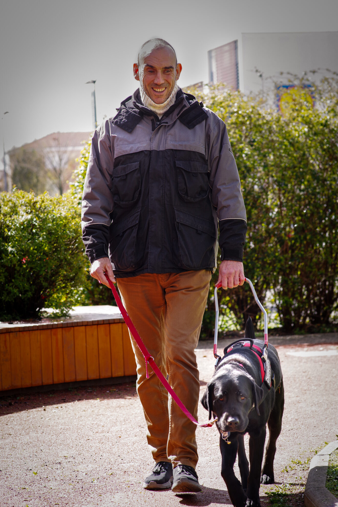 Photo de Eric et son chien guide de l'Association Chiens Guides de Lyon.